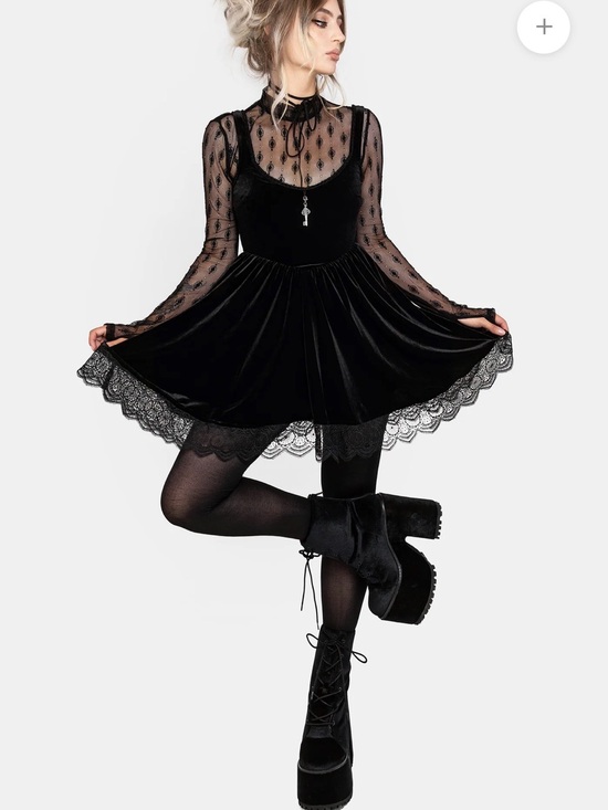 Disturbia Dresses & Skirts - Disturbia Black Velvet Lace-Trim Mini Dress